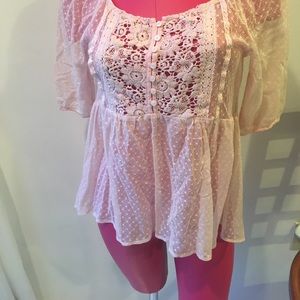 Hollister baby pink peplum lace insert  blouse